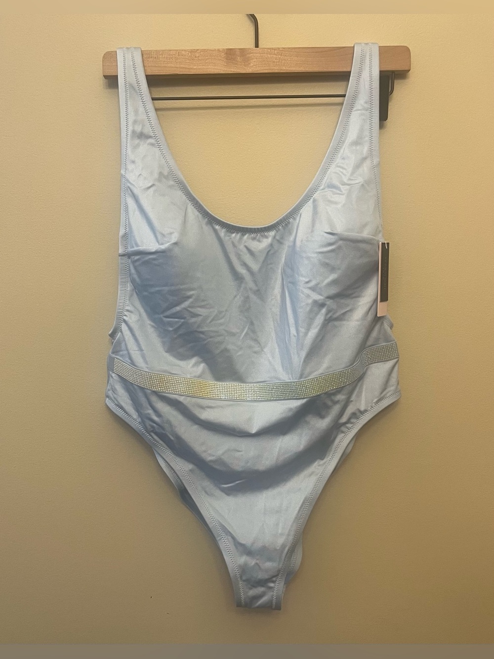 NWT Victoria's Secret Shine Strap Plunge One Piece Swimsuit XL Light Blue
